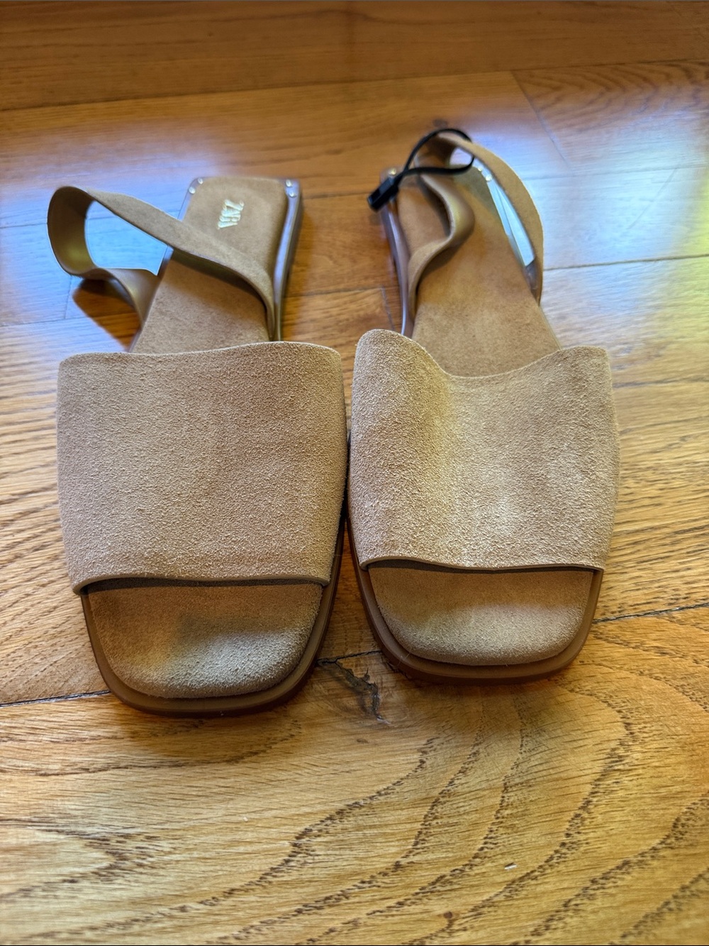 Zara Tan Suede Slide Slingback Sandals